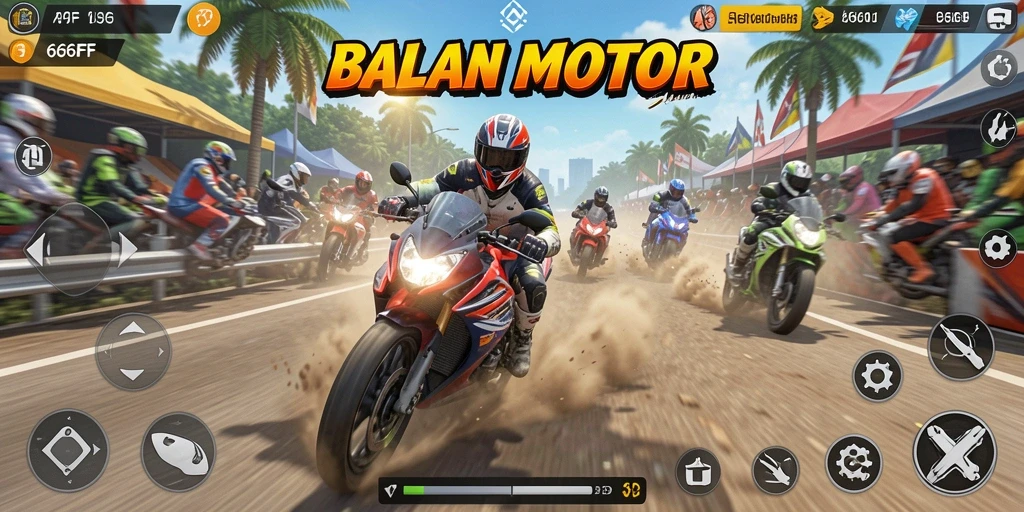 Tampilan gameplay menegangkan di 666FF dengan balapan motor penuh adrenalin.