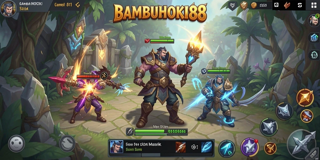 Tangkapan layar utama BAMBUHOKI88 dengan aksi MOBA yang mendebarkan.
