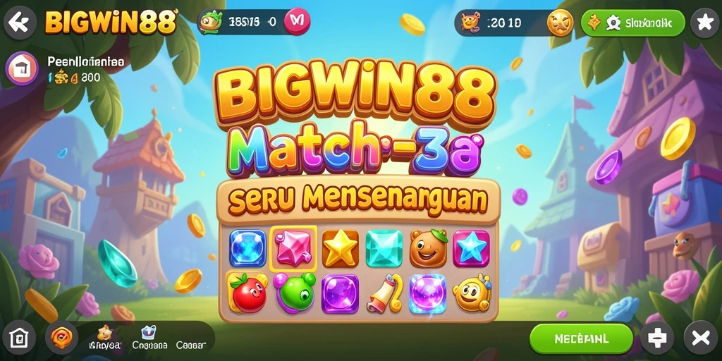 Tampilan gameplay <strong>BIGWIN88</strong> dengan aksi Match-3 yang memukau.