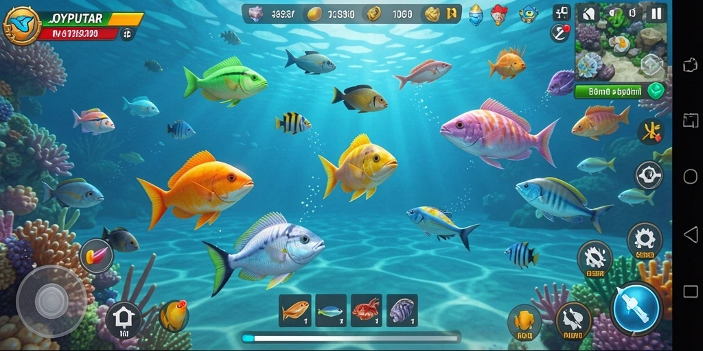 Screenshot gameplay JOYPUTAR menampilkan aksi menembak ikan yang seru.