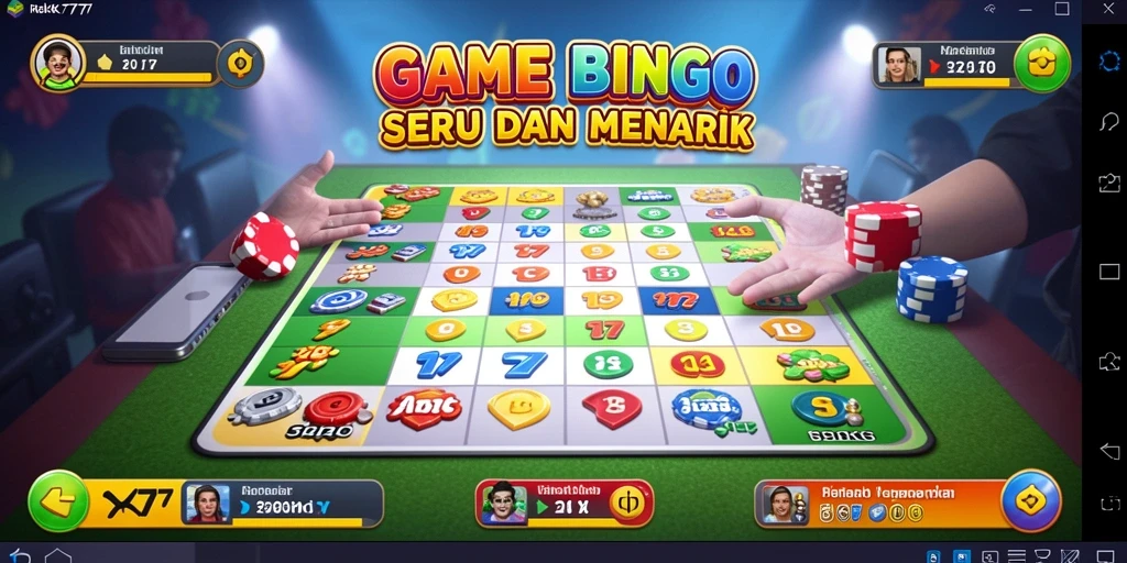 Tangkapan layar utama RK77 menunjukkan gameplay Bingo yang seru dan interaktif.